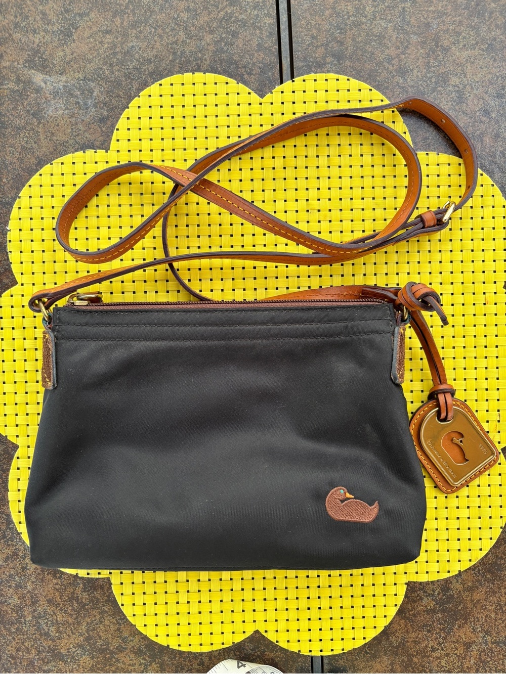 Dooney & Bourke Black Nylon Crossbody with Brown Leather Trim